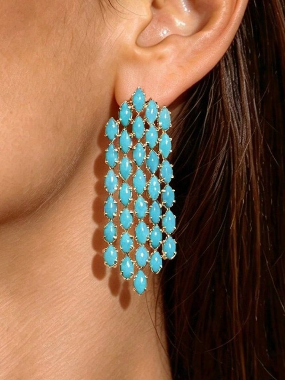Turquoise Casual Women's Multi-Color Rhinestone Tassel Earrings
